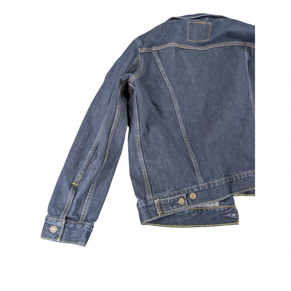 levis trucker cotton blue denim jacket coat mens size l dark wash outerwear